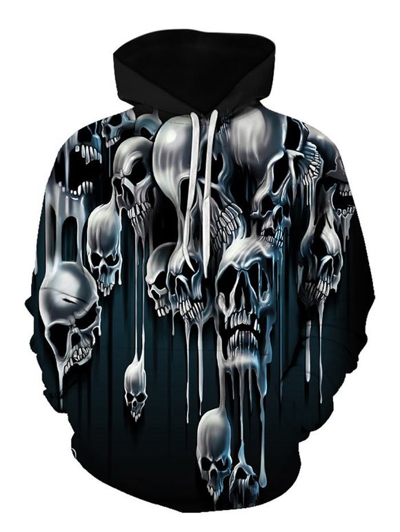 Sweat à Capuche d'Halloween Motif de Crâne Liquide avec Poche en Avant à Cordon - multicolor XL