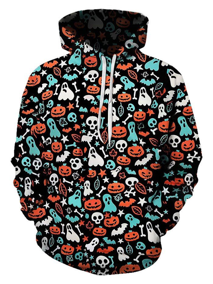 Halloween Ditsy Pattern Front Pocket Drawstring Hoodie - multicolor S