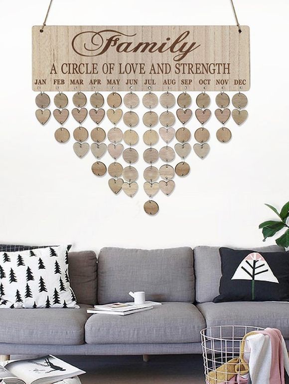 Tableau Calendrier de Rappel des Anniversaires en Bois Motif de Famille - Bohu Bois 
