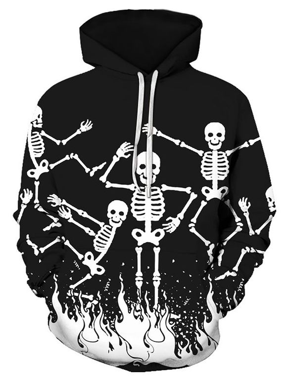 Sweat à Capuche d'Halloween Squelette Imprimée avec Poche en Avant - multicolor XL