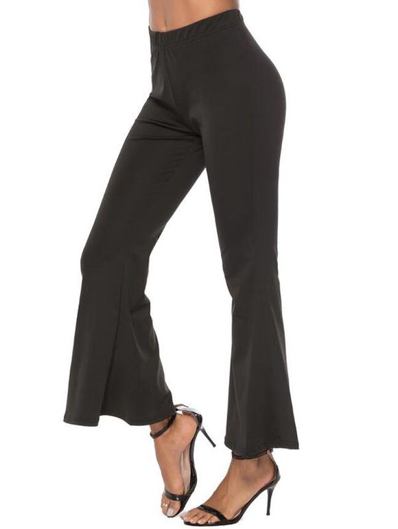 Pantalon Simple Evasé à Taille Haute - Noir XL