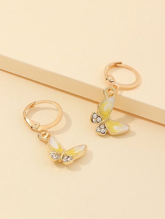 Boucles d'Oreilles au Crochet Papillon avec Strass - Jaune 