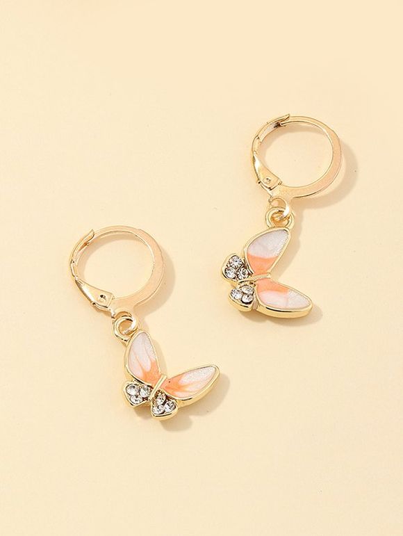 Butterfly Glazed Rhinestone Small Hoop Earrings - ORANGE 