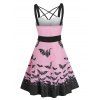 Halloween Bat Print Criss Cross High Waisted Cami Dress - PINK S