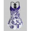 Plus Size Abstract Flower Bowknot Double Strap Top - PURPLE 4X
