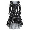 Robe Gothique Haute Basse Lune Imprimée à Lacets - Noir 2XL