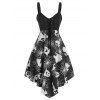 Robe d'Halloween à Bretelle à Imprimé Asymétrique Fantôme à Taille Empire - Noir 2XL