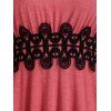 Midi Calf Asymmetricial Dress Cold Shoulder Flower Corchet Lace Insert High Waist Long Sleeve Dress - VALENTINE RED 3XL
