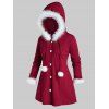 Manteau à Capuche de Noël de Grande Taille en Fausse Fourrure Insérée - Rouge Vineux L