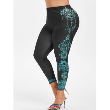 

Plus Size Tribal Print Ninth Leggings, Black