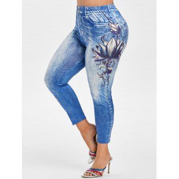 

Floral 3D Print Plus Size Jeggings, Deep blue