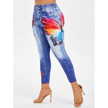 

Plus Size 3D Print Butterfly Ninth Jeggings, Light blue