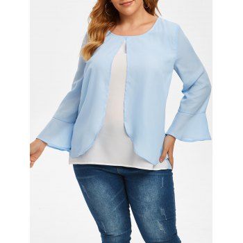 

Plus Size Poet Sleeve Overlay Blouse, Light sky blue