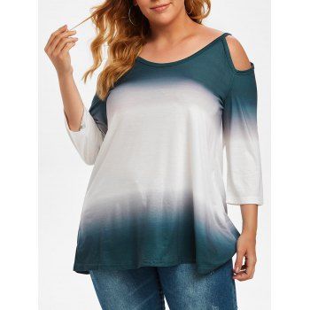 

Ombre Open Shoulder Plus Size Top, Deep green