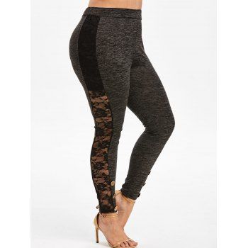 

Plus Size Sheer Lace Insert Space Dye Leggings, Carbon gray