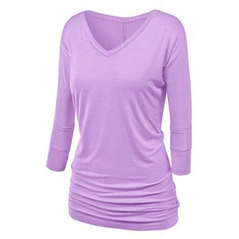 

Plus Size Ruched Batwing Sleeve T Shirt, Light purple