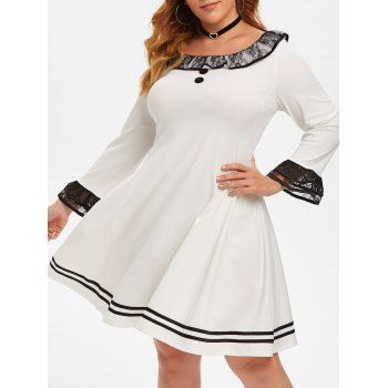 

Lace Panel Flounces Tiered Sleeve Plus Size Dress, White