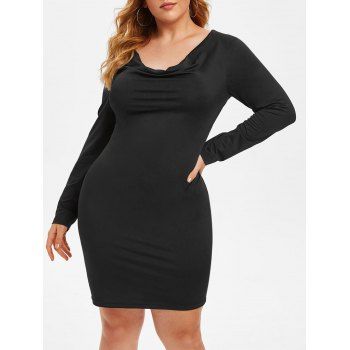 

Plus Size Cowl Neck Fitted Dress, Black