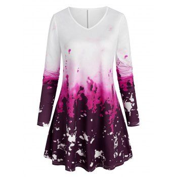 

Plus Size Ombre Color V Neck Tee, Light pink