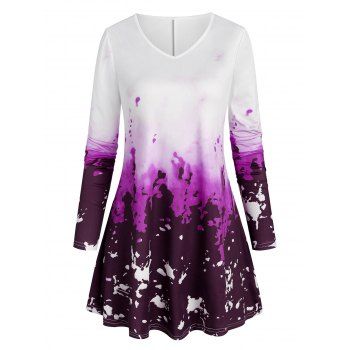 

Plus Size Ombre Color V Neck Tee, Purple