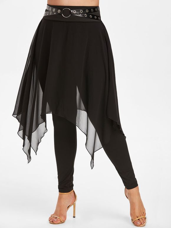 Pantalon Anneaux en O en Maille Transparente Grande Taille à Œillet - Noir 4X