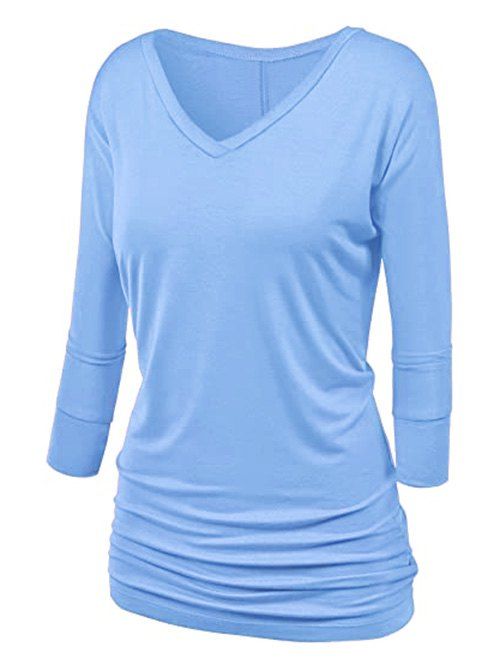 T-shirt Plissé de Grande Taille à Manches Chauve-souris - Bleu clair 5XL