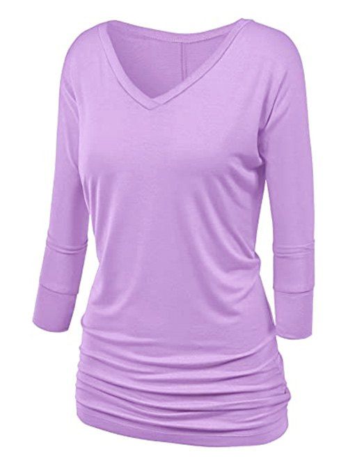 T-shirt Plissé de Grande Taille à Manches Chauve-souris - Violet clair 4XL
