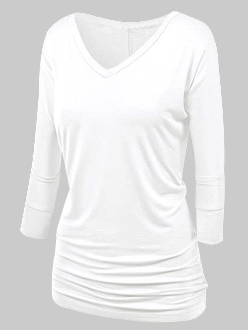 T-shirt Plissé de Grande Taille à Manches Chauve-souris - Blanc 2XL