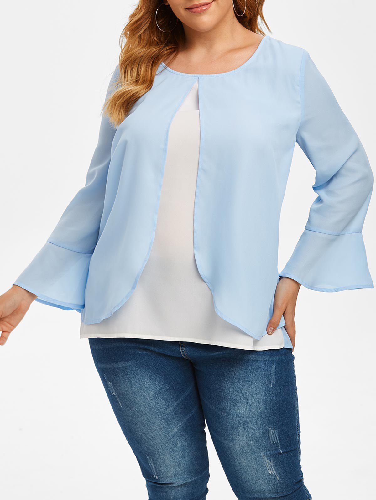 [31% OFF] 2020 Plus Size Poet Sleeve Overlay Blouse In LIGHT SKY BLUE ...