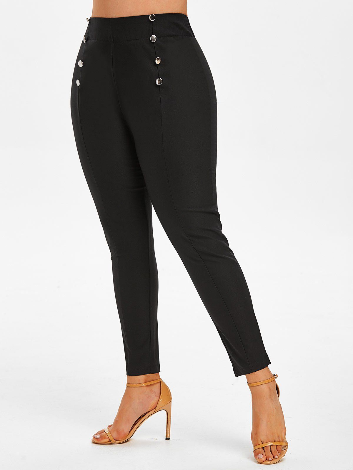 [39 OFF] 2020 High Waisted Skinny Plus Size Sailor Pants In BLACK