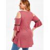 Plus Size Cold Shoulder Lace Crochet Bell Sleeve T Shirt - VALENTINE RED 4X