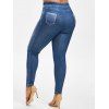 Plus Size High Rise 3D Ripped Jean Print Skinny Jeggings - DEEP BLUE 5X