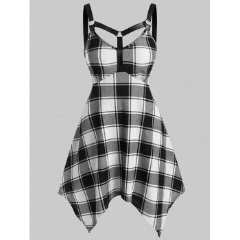 

Gothic Plaid A Line Strappy Irregular Dress, Black
