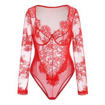 Image of Plus Size See Thru Flower Lace Lingerie Teddy
