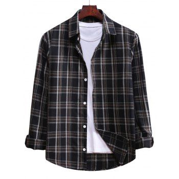 

Plaid Long Sleeve Turn Down Collar Shirt, Black
