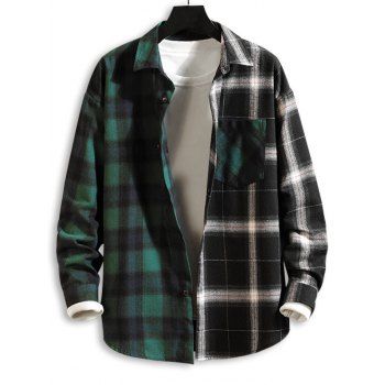 

Colorblock Panel Plaid Long Sleeve Shirt, Green