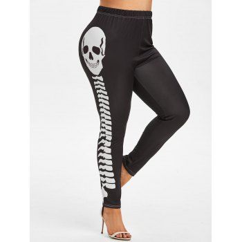 

Plus Size Elastic Waisted Skeleton Printed Leggings, Black
