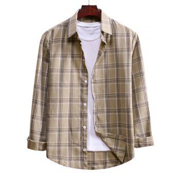 

Plaid Long Sleeve Turn Down Collar Shirt, Blanched almond