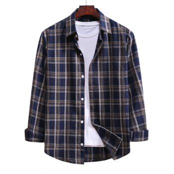 

Plaid Long Sleeve Turn Down Collar Shirt, Denim dark blue