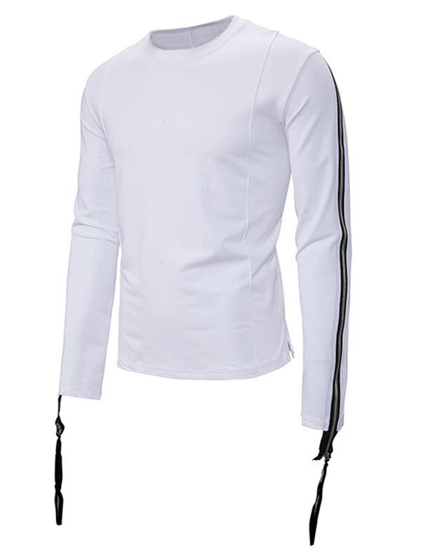 Sweat-shirt Simple Manches Zippées à Col Rond - Blanc L