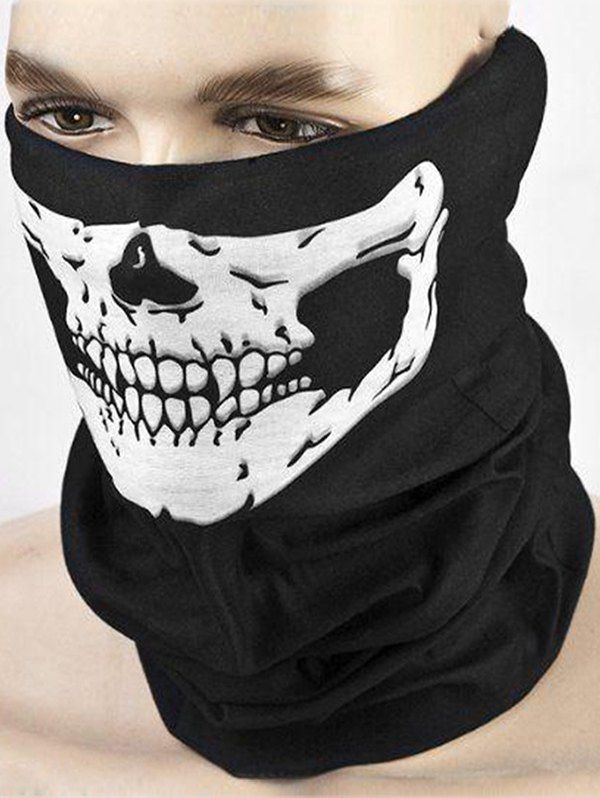 Halloween Skull Pattern Riding Face Mask Scarf - BLACK