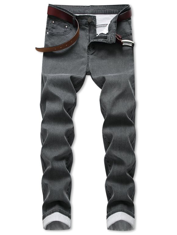 Pantalon en Denim Décontracté Droit Style Simple - Cendre gris 32