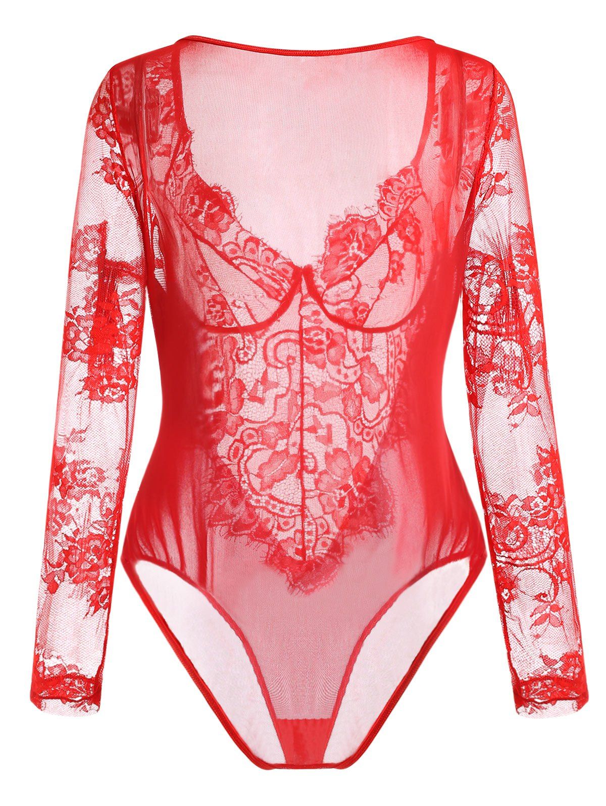 Off Plus Size See Thru Flower Lace Lingerie Teddy In Red Dresslily