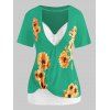 Ensemble de T-shirt Tournesol Imprimé Découpé de Grande Taille et de Débardeur - Vert L