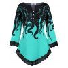 Scalloped Lace Trim Octopus Print V-notched Plus Size Blouse - GREEN L