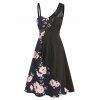 Robe Ligne A Asymétrique Bouclée à Imprimé Fleurie sans Manches - Cadetblue 2XL