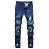Pantalon Déchiré Zippé avec Trou Déchiré en Denim - Bleu Lapis XL