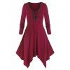 Robe Chemise Mouchoir de Grande Taille à Manches Longues à Lacets - Rouge Vineux 3X