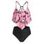 Ensemble de Tankini Gainant Découpé à Imprimé Dinosaure Squelette à Bretelle de Plage - Rose clair S