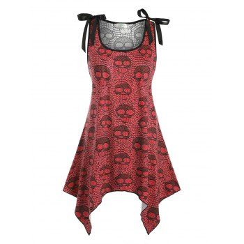 

Lace Panel Bowknot Skull Halloween Plus Size Tank Top, Red